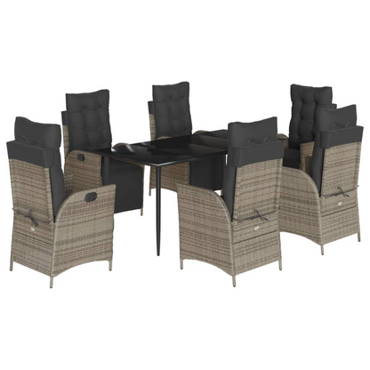 vidaXL 7 Piece Patio Dining Set with Cushions Gray Poly Rattan