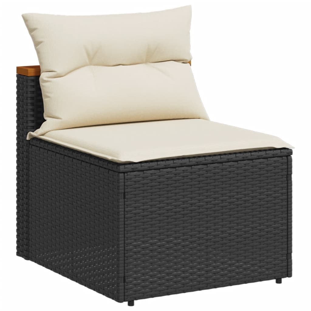 vidaXL 5 Piece Patio Sofa Set with Cushions Black Poly Rattan Acacia, Goodies N Stuff