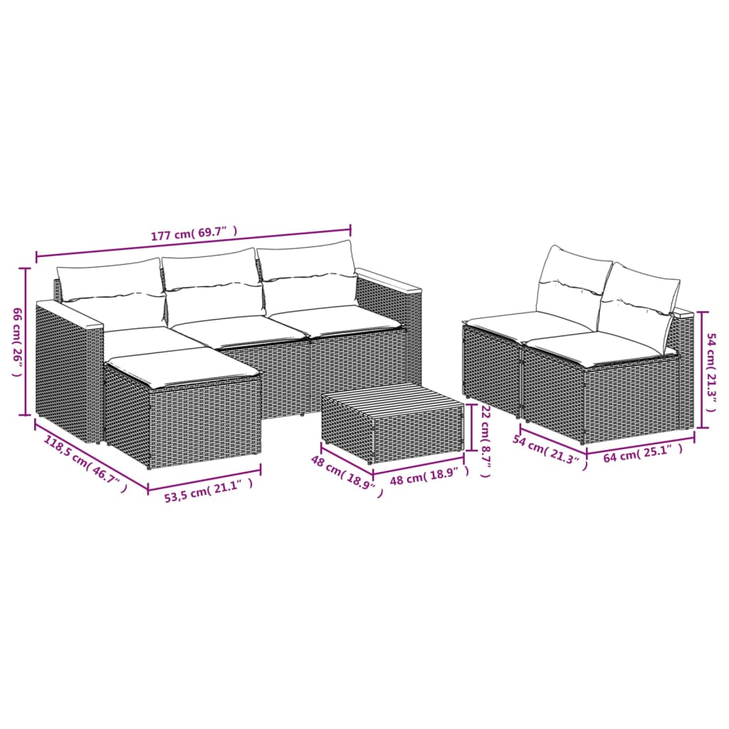 vidaXL 5 Piece Patio Sofa Set with Cushions Black Poly Rattan Acacia, Goodies N Stuff