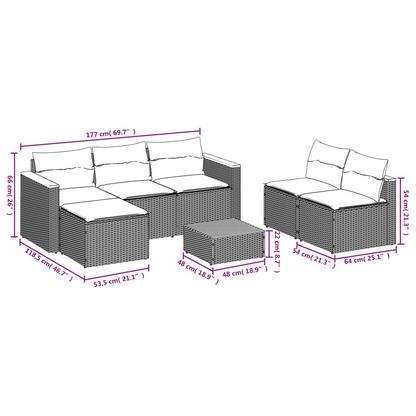 vidaXL 5 Piece Patio Sofa Set with Cushions Black Poly Rattan Acacia, Goodies N Stuff