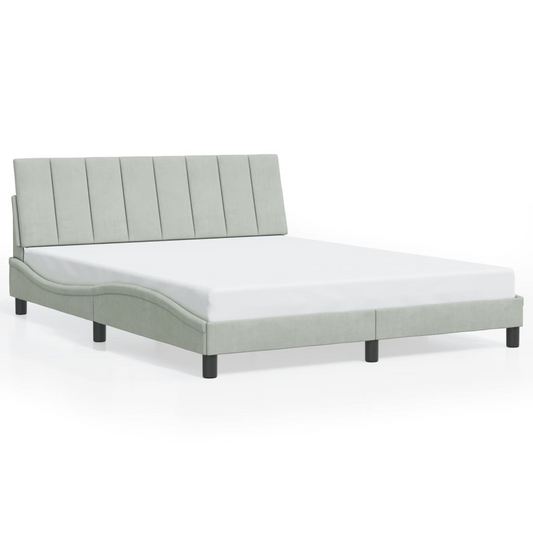 vidaXL Bed Frame with LED Lights Light Gray 59.8"x79.9" Queen Velvet, Goodies N Stuff