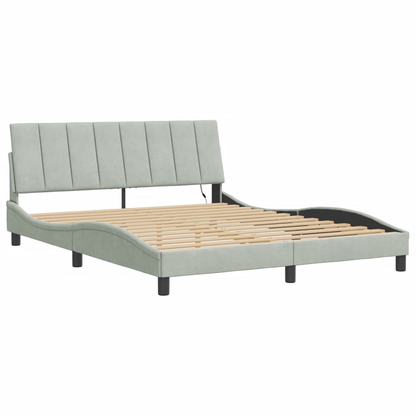 vidaXL Bed Frame with LED Lights Light Gray 59.8"x79.9" Queen Velvet, Goodies N Stuff