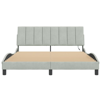 vidaXL Bed Frame with LED Lights Light Gray 59.8"x79.9" Queen Velvet, Goodies N Stuff