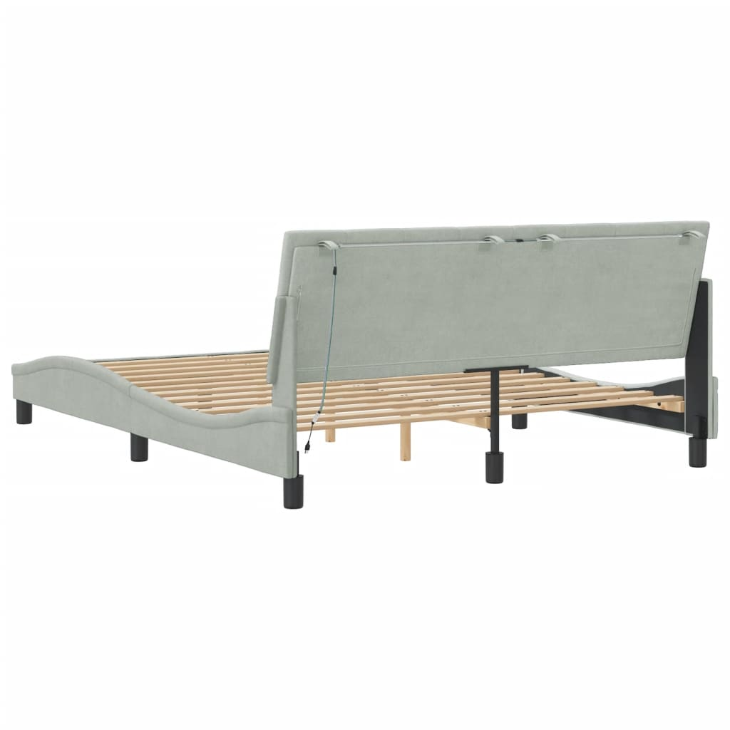 vidaXL Bed Frame with LED Lights Light Gray 59.8"x79.9" Queen Velvet, Goodies N Stuff