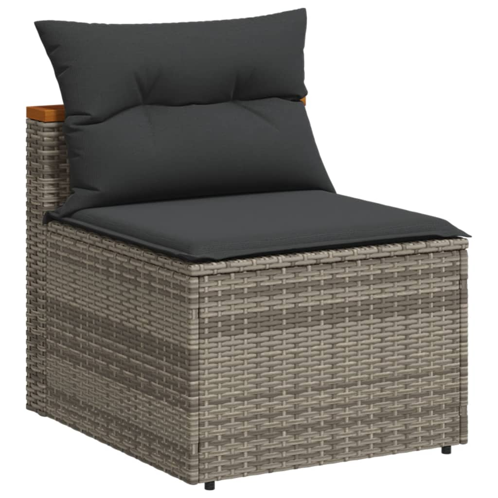 vidaXL 5 Piece Patio Sofa Set with Cushions Gray Poly Rattan Acacia, Goodies N Stuff