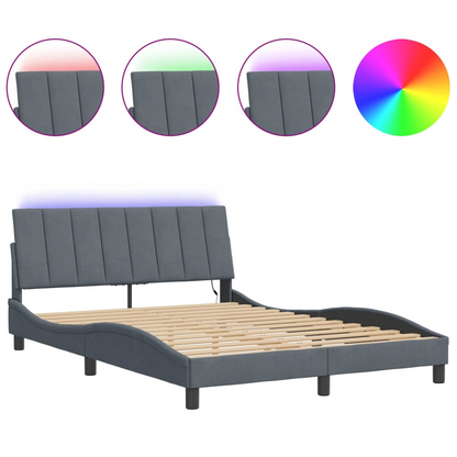 vidaXL Bed Frame with LED Lights Dark Gray 53.9"x74.8" Full Velvet, Goodies N Stuff