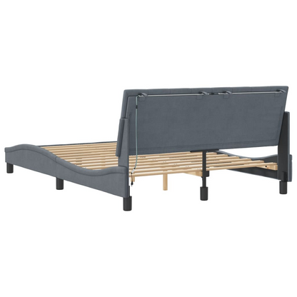 vidaXL Bed Frame with LED Lights Dark Gray 53.9"x74.8" Full Velvet, Goodies N Stuff