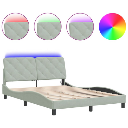 vidaXL Bed Frame with LED Lights Light Gray 53.9"x74.8" Full Velvet, Goodies N Stuff