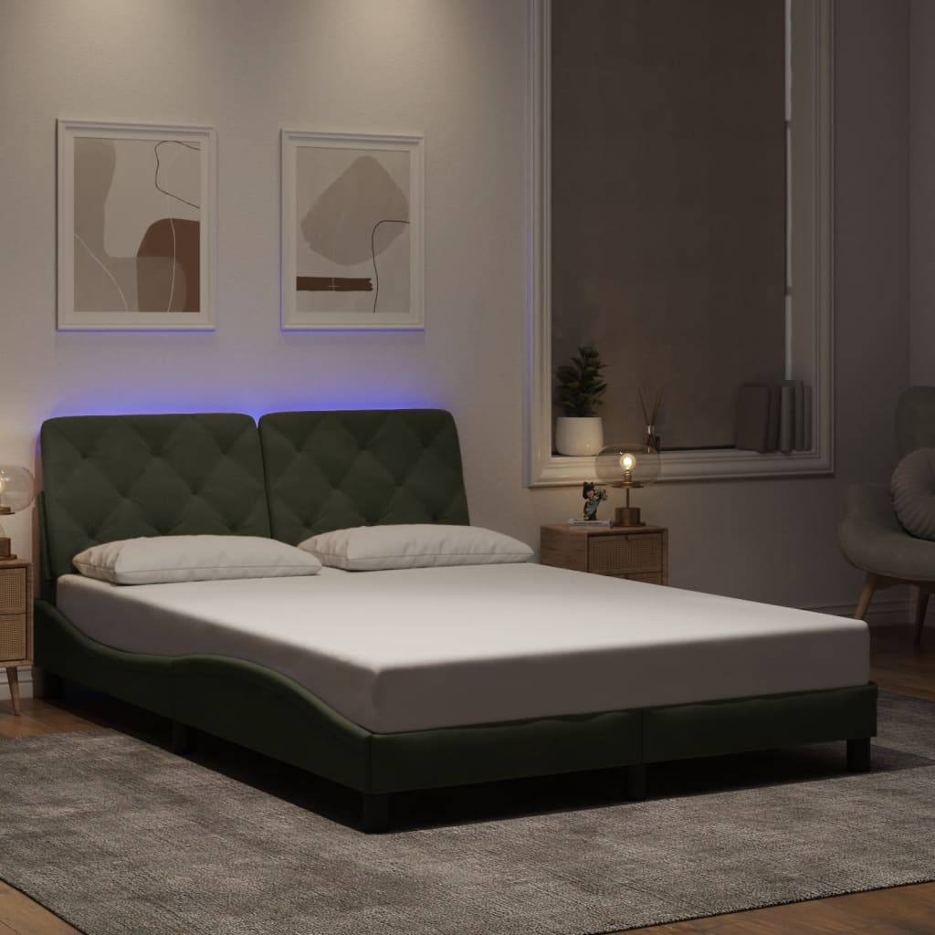 vidaXL Bed Frame with LED Lights Light Gray 53.9"x74.8" Full Velvet, Goodies N Stuff