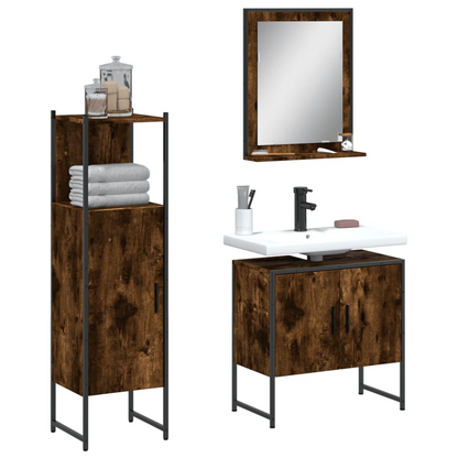 vidaXL 3 Piece Bathroom Cabinet Set Smoked Oak Engineered Wood, Goodies N Stuff