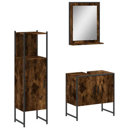 vidaXL 3 Piece Bathroom Cabinet Set Smoked Oak Engineered Wood, Goodies N Stuff