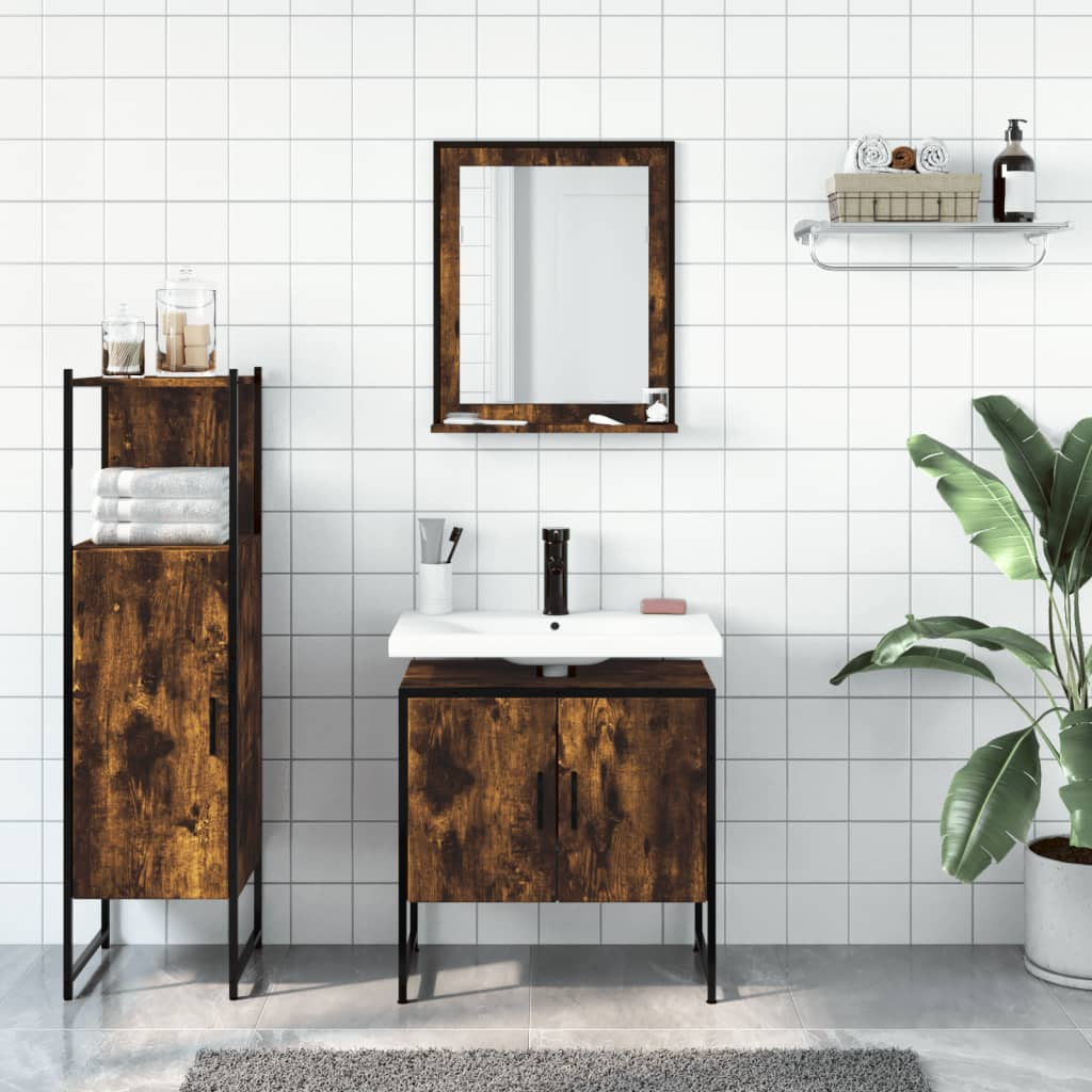 vidaXL 3 Piece Bathroom Cabinet Set Smoked Oak Engineered Wood, Goodies N Stuff