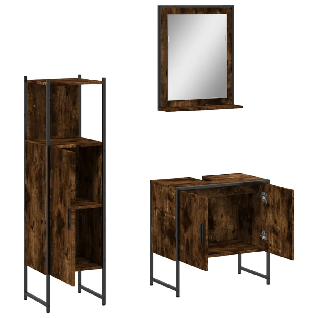 vidaXL 3 Piece Bathroom Cabinet Set Smoked Oak Engineered Wood, Goodies N Stuff