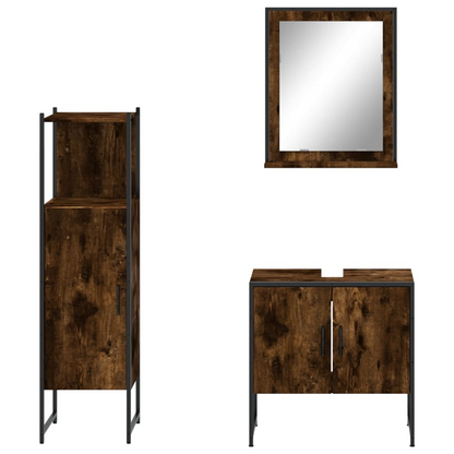 vidaXL 3 Piece Bathroom Cabinet Set Smoked Oak Engineered Wood, Goodies N Stuff