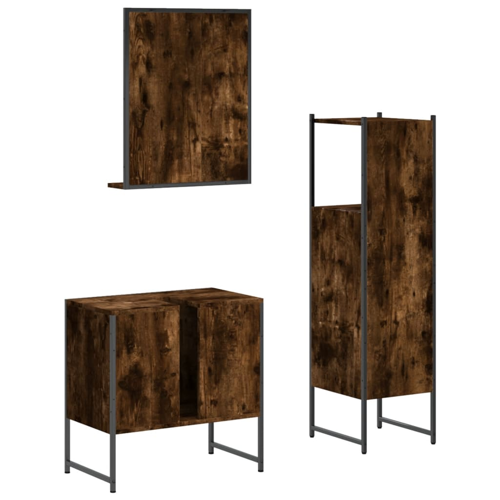 vidaXL 3 Piece Bathroom Cabinet Set Smoked Oak Engineered Wood, Goodies N Stuff