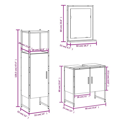 vidaXL 3 Piece Bathroom Cabinet Set Smoked Oak Engineered Wood, Goodies N Stuff