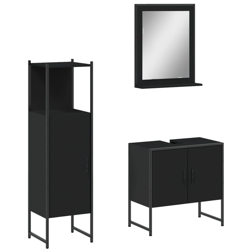 vidaXL 3 Piece Bathroom Cabinet Set Black Engineered Wood, Goodies N Stuff