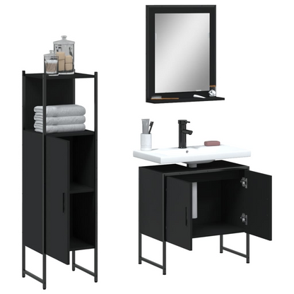 vidaXL 3 Piece Bathroom Cabinet Set Black Engineered Wood, Goodies N Stuff