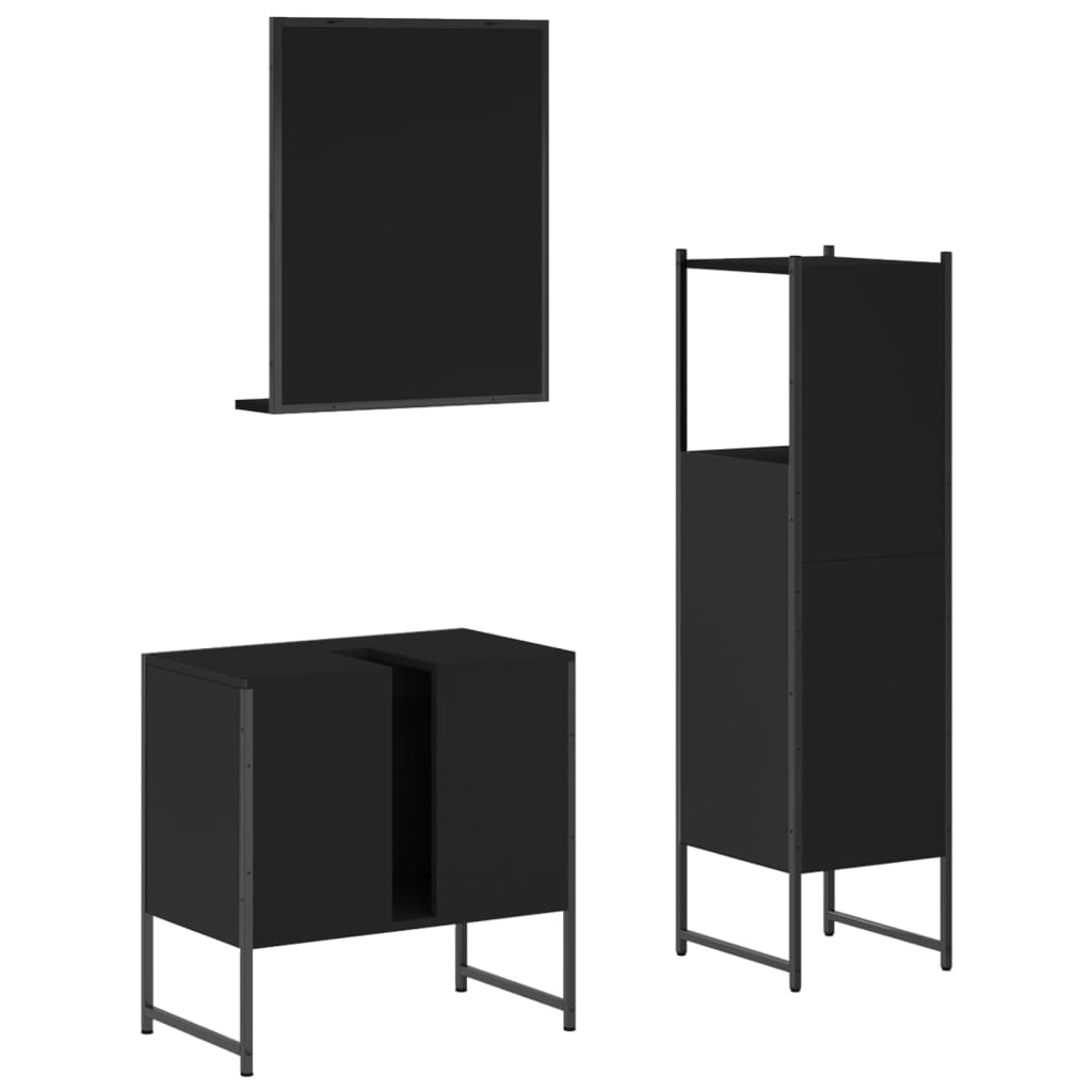 vidaXL 3 Piece Bathroom Cabinet Set Black Engineered Wood, Goodies N Stuff