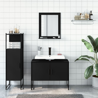 vidaXL 3 Piece Bathroom Cabinet Set Black Engineered Wood, Goodies N Stuff