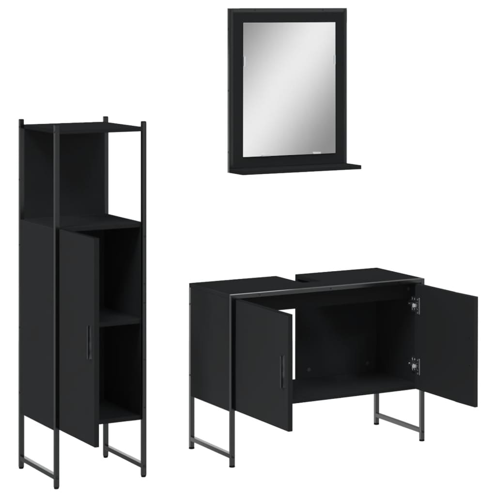 vidaXL 3 Piece Bathroom Cabinet Set Black Engineered Wood, Goodies N Stuff