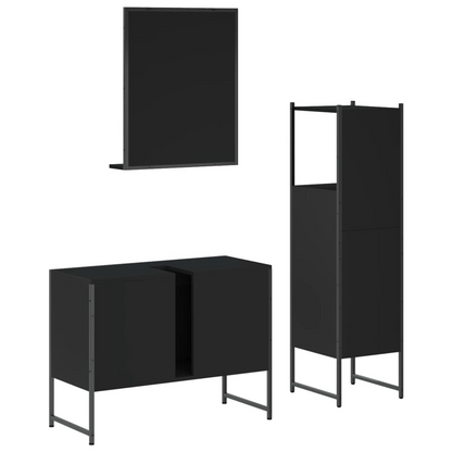 vidaXL 3 Piece Bathroom Cabinet Set Black Engineered Wood, Goodies N Stuff