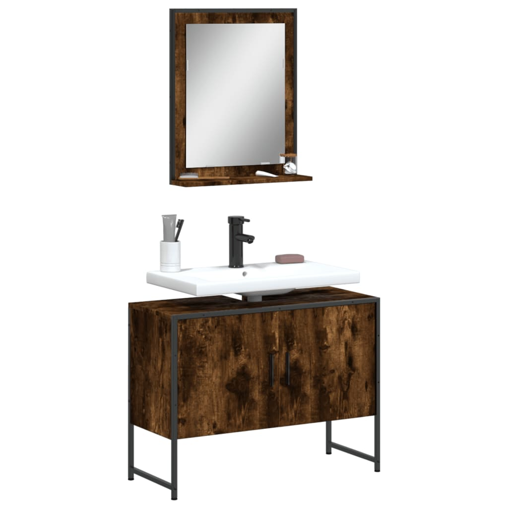 vidaXL 2 Piece Bathroom Cabinet Set Smoked Oak Engineered Wood, Goodies N Stuff