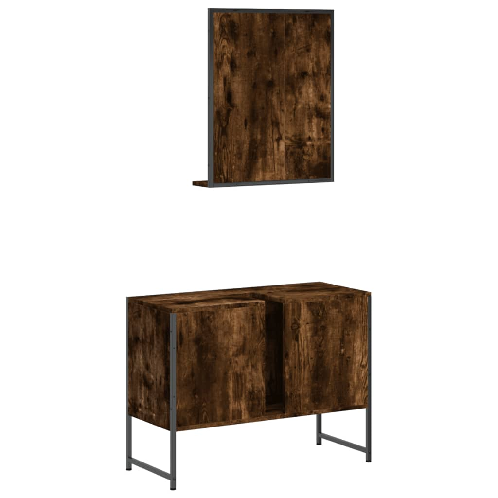 vidaXL 2 Piece Bathroom Cabinet Set Smoked Oak Engineered Wood, Goodies N Stuff