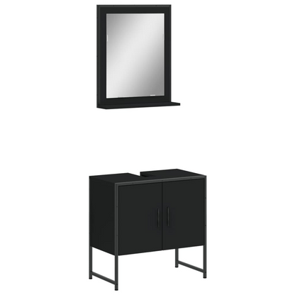 vidaXL 2 Piece Bathroom Cabinet Set Black Engineered Wood, Goodies N Stuff