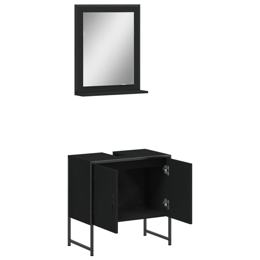 vidaXL 2 Piece Bathroom Cabinet Set Black Engineered Wood, Goodies N Stuff