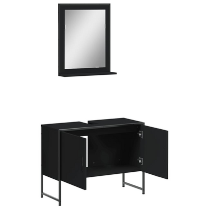 vidaXL 2 Piece Bathroom Cabinet Set Black Engineered Wood, Goodies N Stuff
