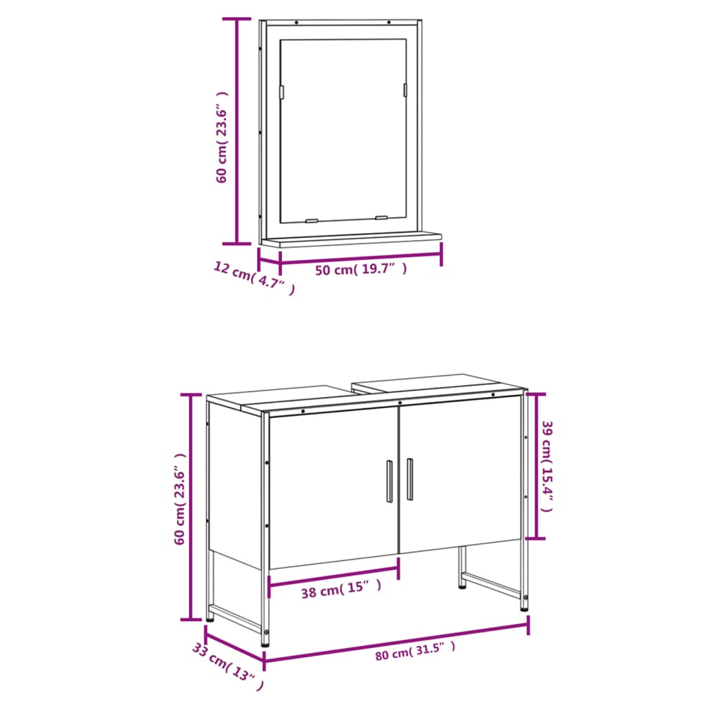 vidaXL 2 Piece Bathroom Cabinet Set Black Engineered Wood, Goodies N Stuff