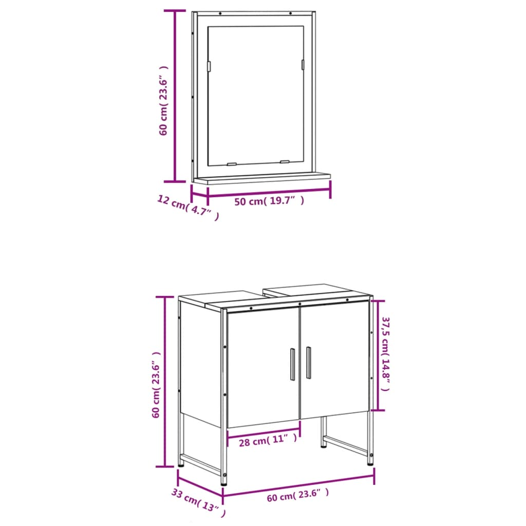 vidaXL 2 Piece Bathroom Cabinet Set Smoked Oak Engineered Wood, Goodies N Stuff