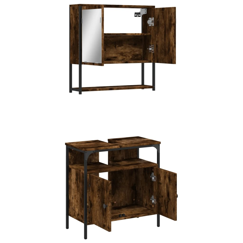 vidaXL 2 Piece Bathroom Furniture Set Smoked Oak Engineered Wood, Goodies N Stuff