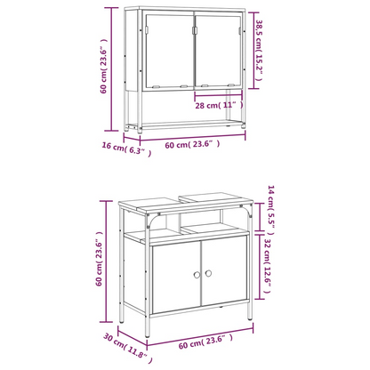 vidaXL 2 Piece Bathroom Furniture Set Smoked Oak Engineered Wood, Goodies N Stuff