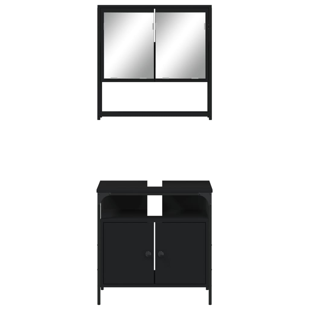 vidaXL 2 Piece Bathroom Furniture Set Black Engineered Wood, Goodies N Stuff