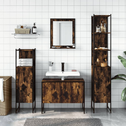 vidaXL 4 Piece Bathroom Cabinet Set Smoked Oak Engineered Wood, Goodies N Stuff