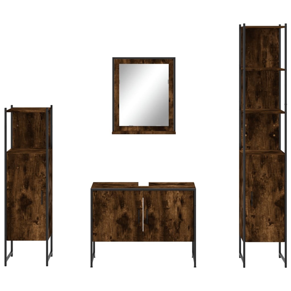 vidaXL 4 Piece Bathroom Cabinet Set Smoked Oak Engineered Wood, Goodies N Stuff
