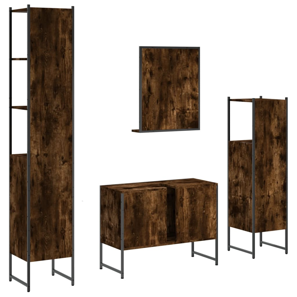 vidaXL 4 Piece Bathroom Cabinet Set Smoked Oak Engineered Wood, Goodies N Stuff