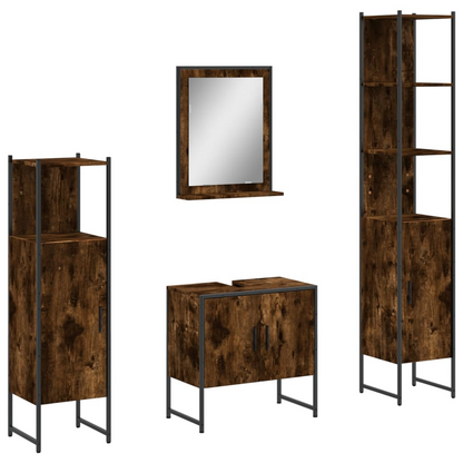 vidaXL 4 Piece Bathroom Cabinet Set Smoked Oak Engineered Wood, Goodies N Stuff