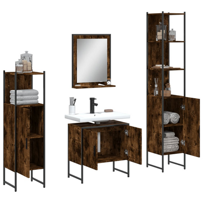 vidaXL 4 Piece Bathroom Cabinet Set Smoked Oak Engineered Wood, Goodies N Stuff