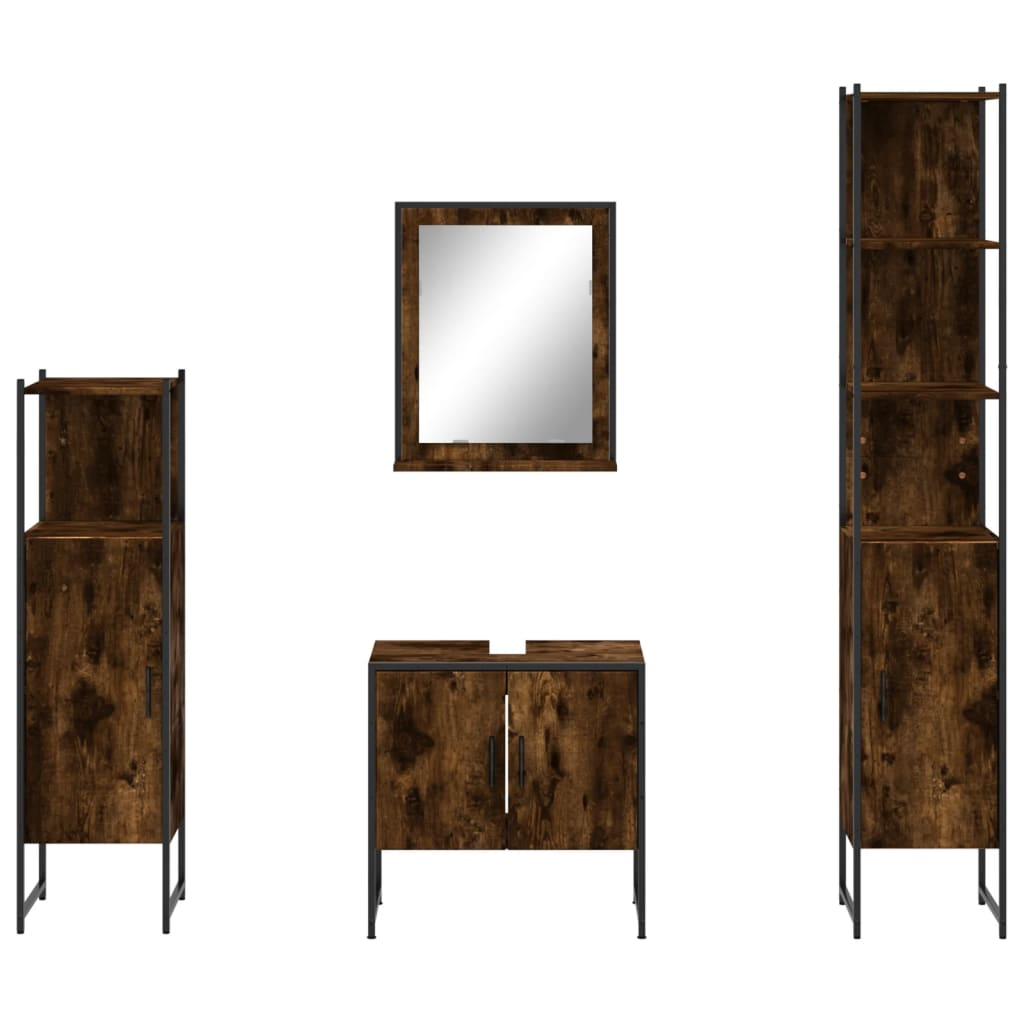 vidaXL 4 Piece Bathroom Cabinet Set Smoked Oak Engineered Wood, Goodies N Stuff