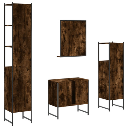 vidaXL 4 Piece Bathroom Cabinet Set Smoked Oak Engineered Wood, Goodies N Stuff