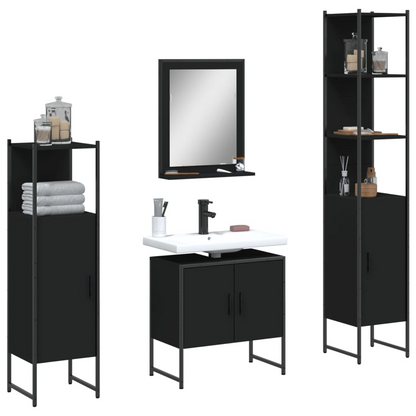 vidaXL 4 Piece Bathroom Cabinet Set Black Engineered Wood, Goodies N Stuff