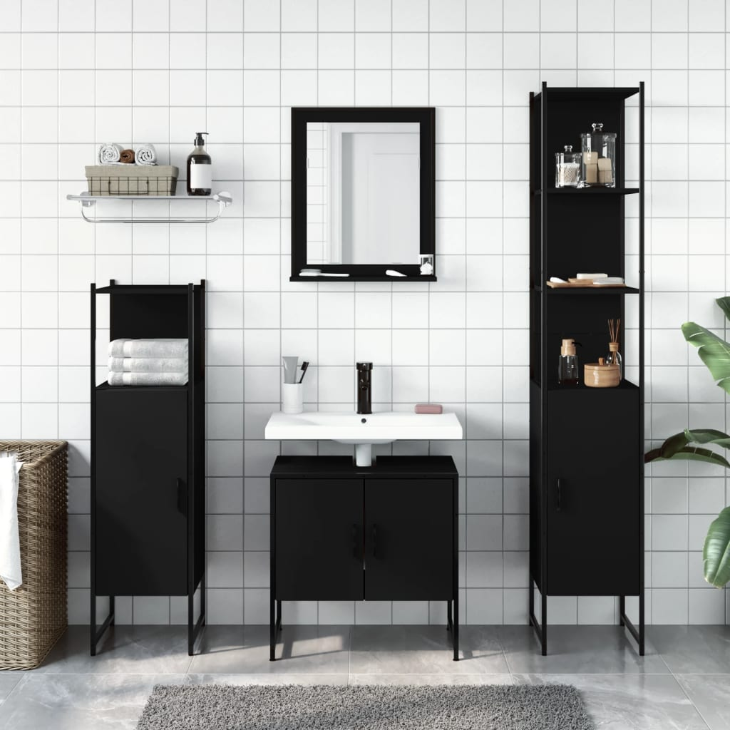 vidaXL 4 Piece Bathroom Cabinet Set Black Engineered Wood, Goodies N Stuff
