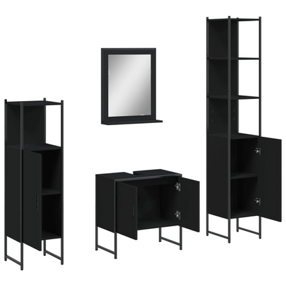 vidaXL 4 Piece Bathroom Cabinet Set Black Engineered Wood, Goodies N Stuff