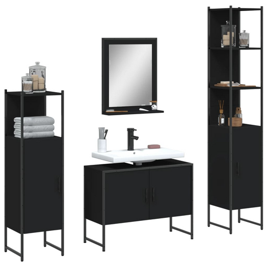 vidaXL 4 Piece Bathroom Cabinet Set Black Engineered Wood, Goodies N Stuff