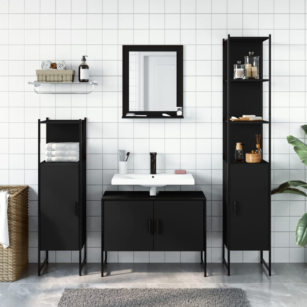 vidaXL 4 Piece Bathroom Cabinet Set Black Engineered Wood, Goodies N Stuff