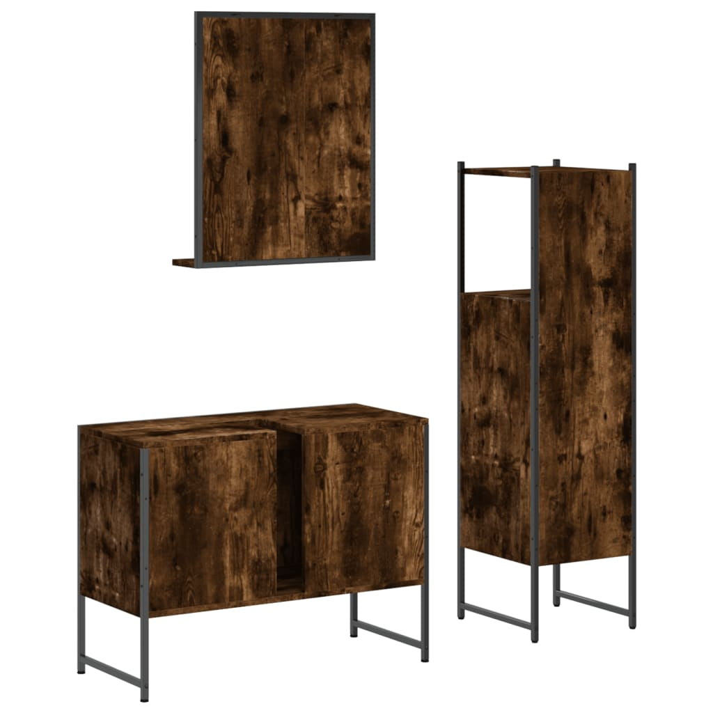 vidaXL 3 Piece Bathroom Cabinet Set Smoked Oak Engineered Wood, Goodies N Stuff