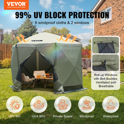 VEVOR Pop Up Gazebo Tent, Pop-Up Screen Tent 6 Sided Canopy Sun Shelter with 6 Removable Privacy Wind Cloths & Mesh Windows, 10x10FT Quick Set Screen Tent with Mosquito Netting, Army Green, Goodies N Stuff